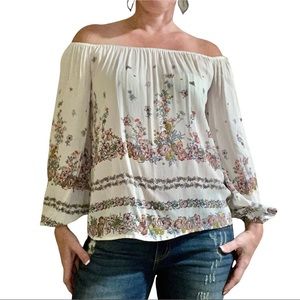 Coco+Jaimeson White Floral Off the Shoulder Top S